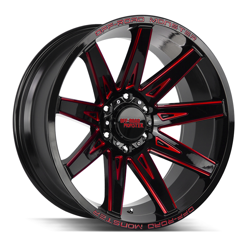 Off-Road Monster Wheels M25 Gloss Black Candy Red Milled - Wheels Outlet