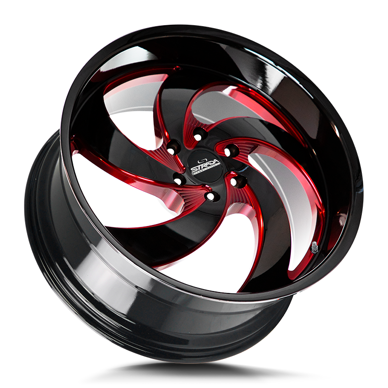Strada Classics Wheels C05 Retro 5 Gloss Black Candy Red Milled - Wheels Outlet