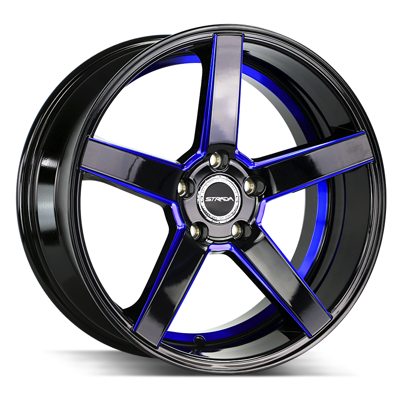 Strada Wheels S35 Perfetto Gloss Black Candy Blue Milled Step - Wheels Outlet