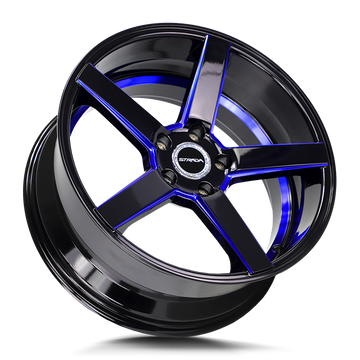Strada Wheels SF35 Perfetto Gloss Black Candy Blue Milled Step - Wheels Outlet