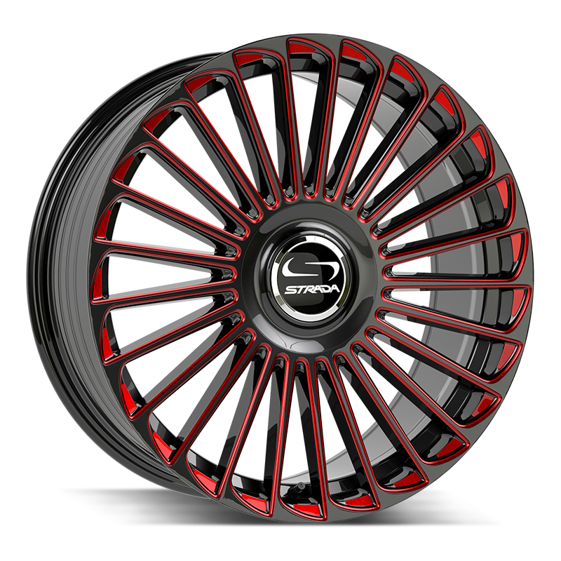 Strada Wheels SF68 Martello Gloss Black Candy Red Milled - Wheels Outlet
