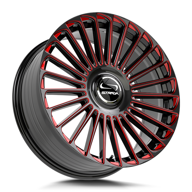 Strada Wheels SF68 Martello Gloss Black Candy Red Milled - Wheels Outlet