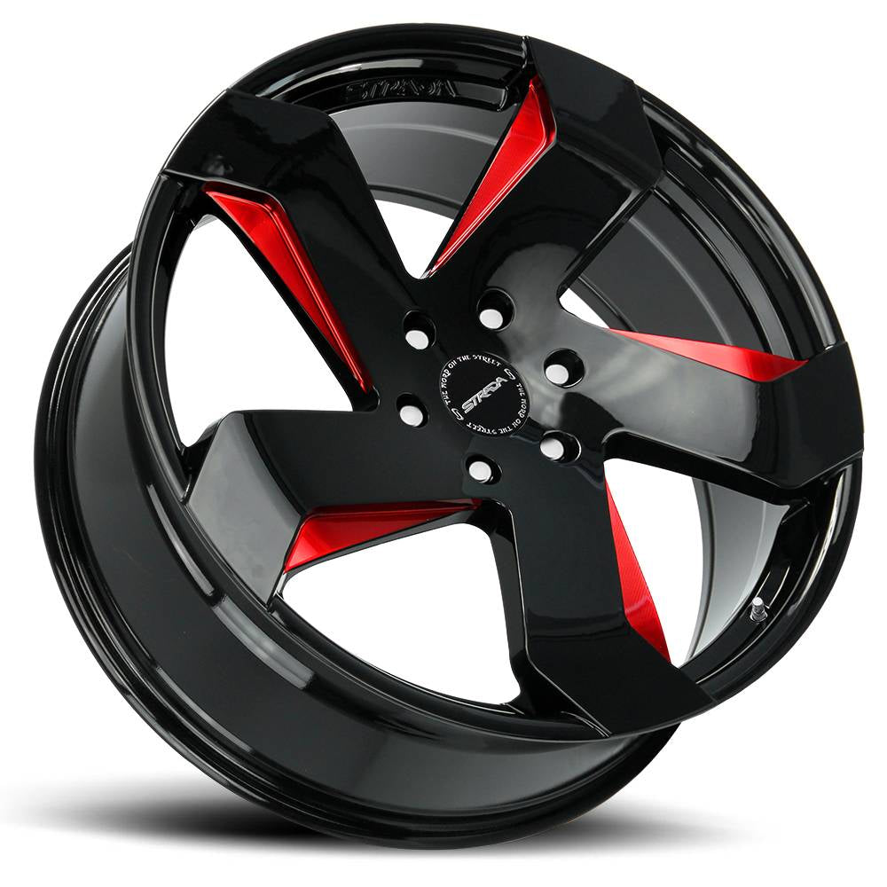 Strada Wheels S65 Coltello Black Milled Red