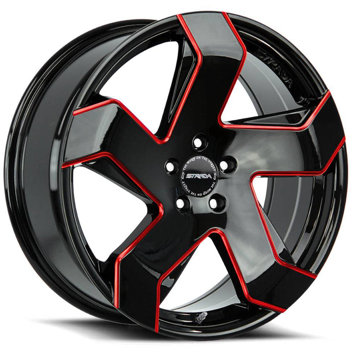 Strada Wheels S65 Coltello Black Red Milled Edge