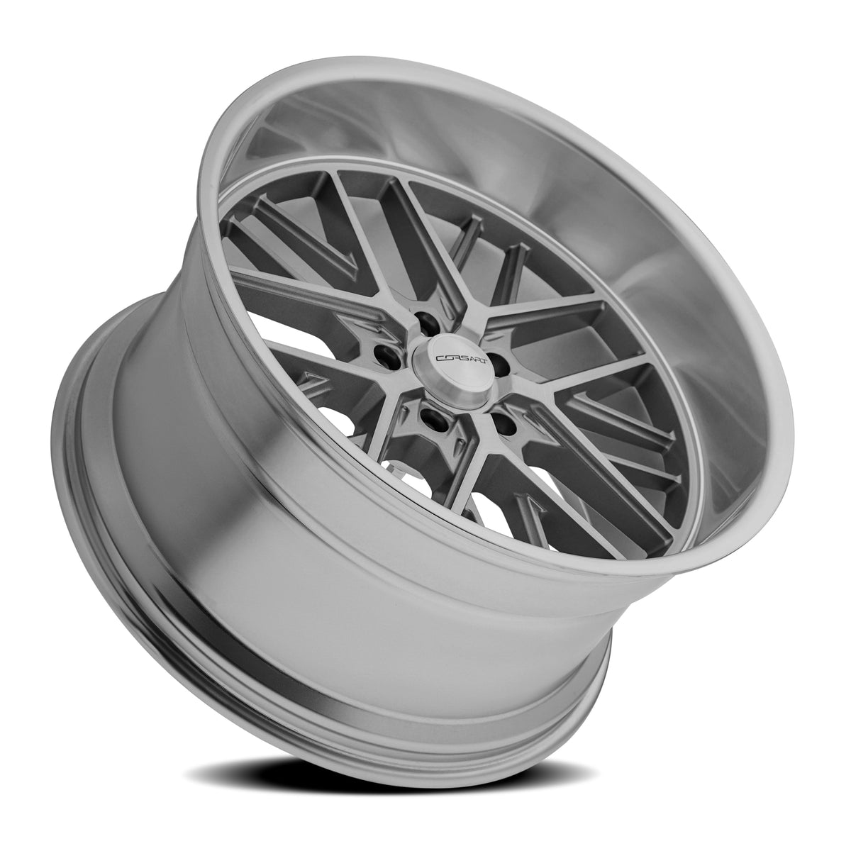 Corsart Wheels R502 Kingpin 5 Gloss Brushed with Diamond Cut Lip rear angle