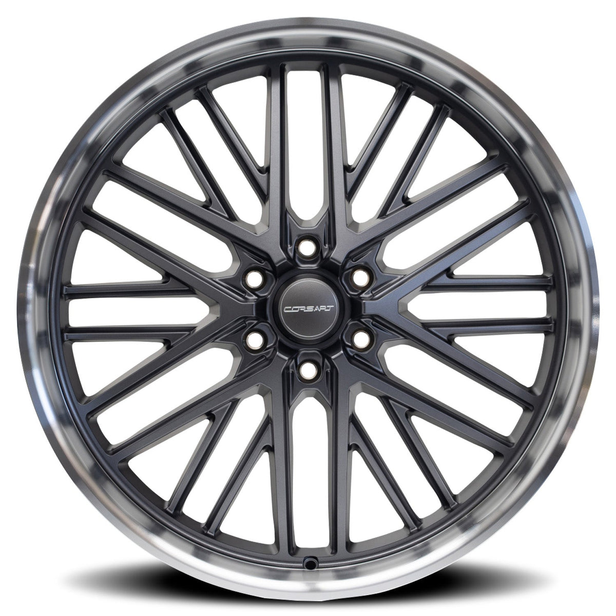 Corsart Wheels R505 Kingpin 6 Matte Gunmetal with Diamond Cut Lip face view