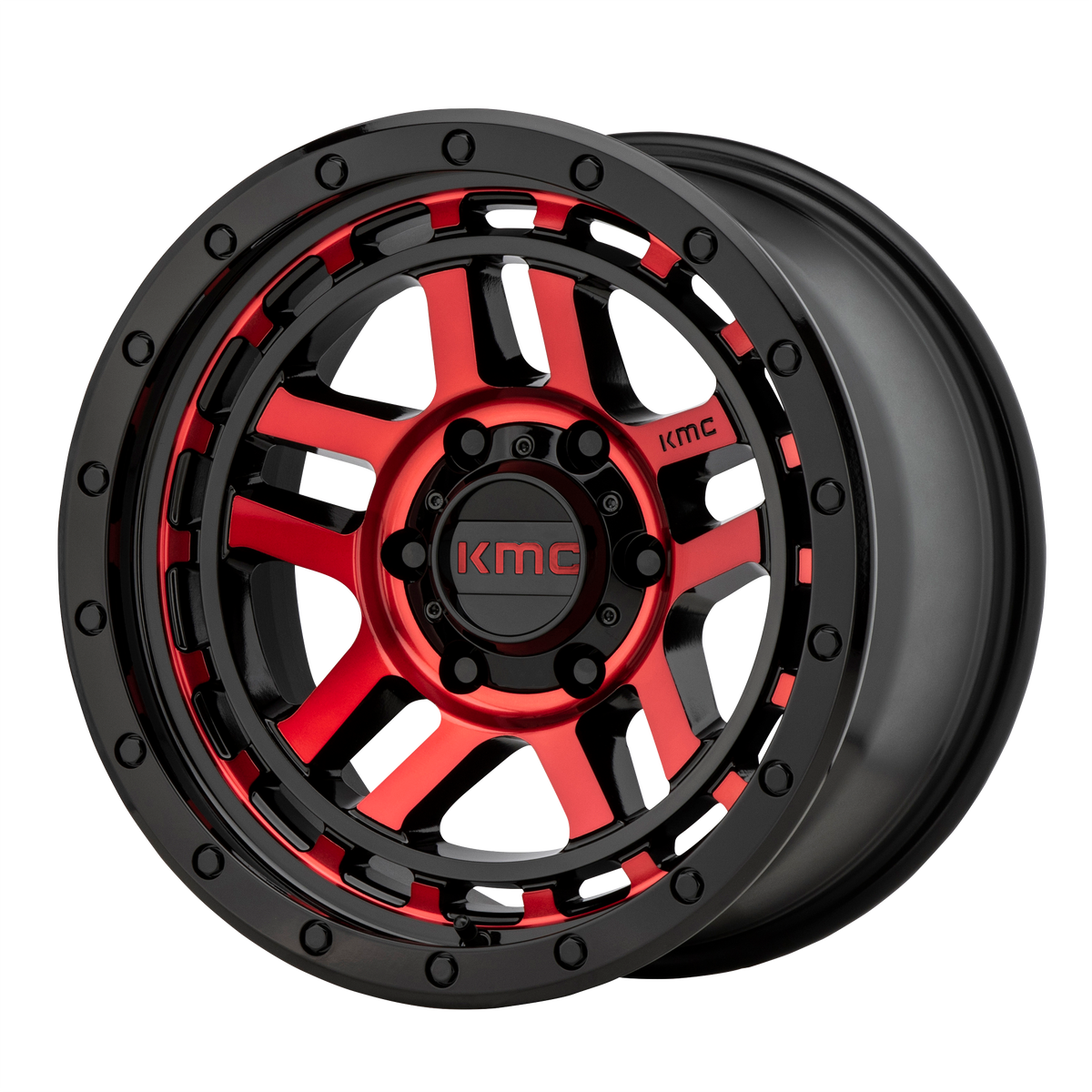 KMC Wheels KM540 Recon Gloss Black Machined with Red Tint