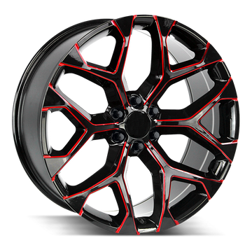 Strada OE Replica Wheels R176 Snowflake Gloss Black Candy Red Milled - Wheels Outlet