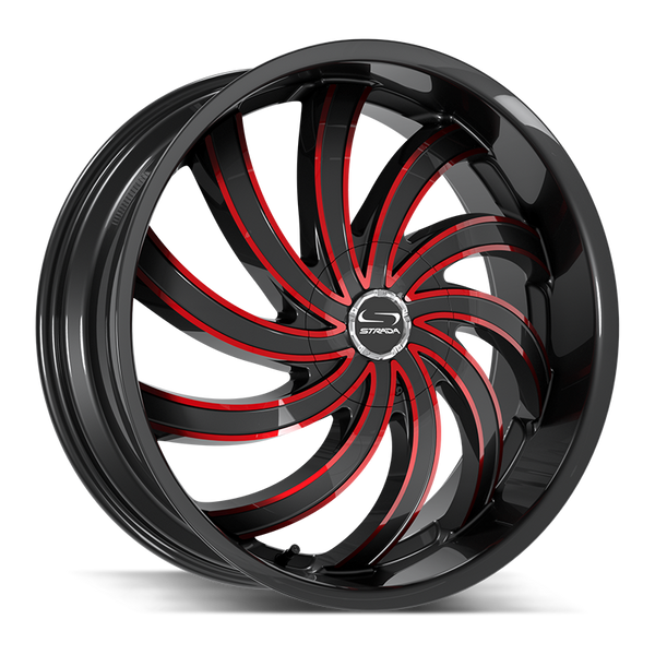 Strada Wheels G04 Flame Gloss Black Candy Red Milled - Wheels Outlet