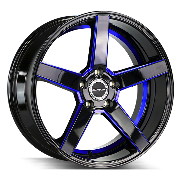 Strada Wheels S35 Perfetto Gloss Black Candy Blue Milled Step - Wheels Outlet