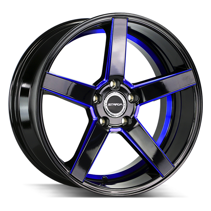 Strada Wheels S35 Perfetto Gloss Black Candy Blue Milled Step - Wheels Outlet