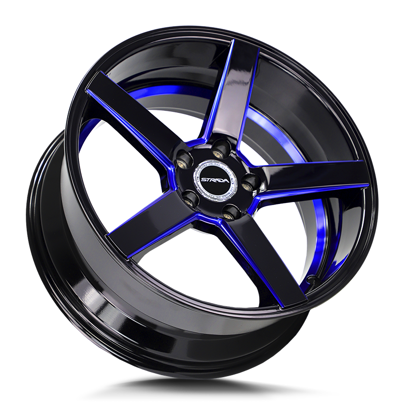 Strada Wheels S35 Perfetto Gloss Black Candy Blue Milled Step - Wheels Outlet