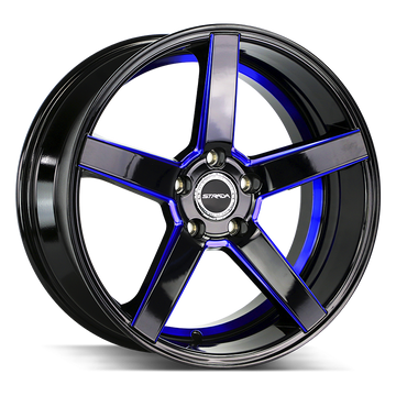 Strada Wheels SF35 Perfetto Gloss Black Candy Blue Milled Step - Wheels Outlet