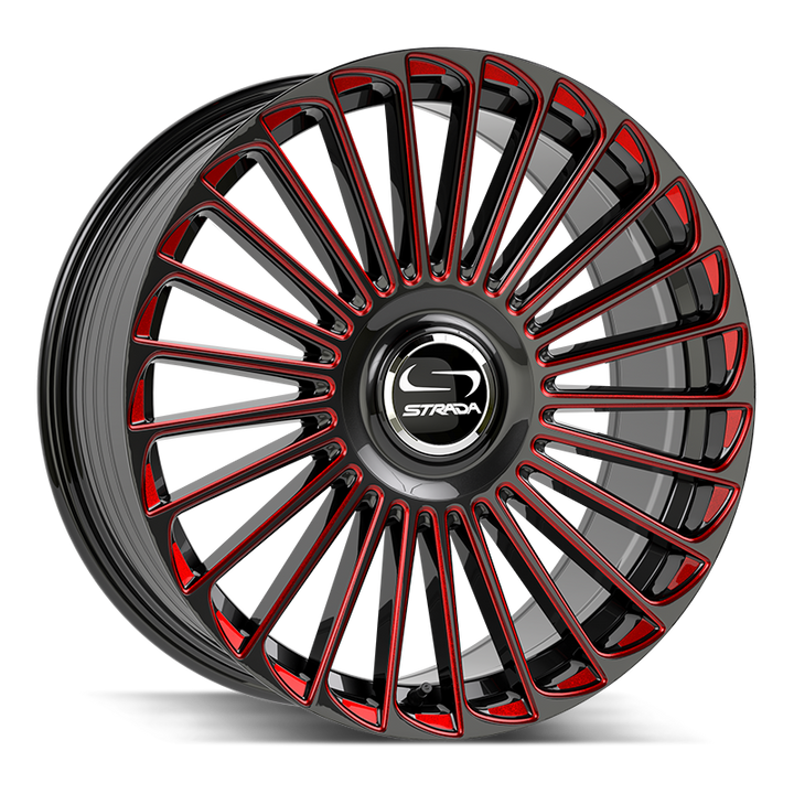 Strada Wheels SF68 Martello Gloss Black Candy Red Milled - Wheels Outlet
