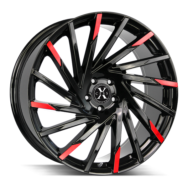 Xcess Wheels X02 Gloss Black Machined Red Tips - Wheels Outlet