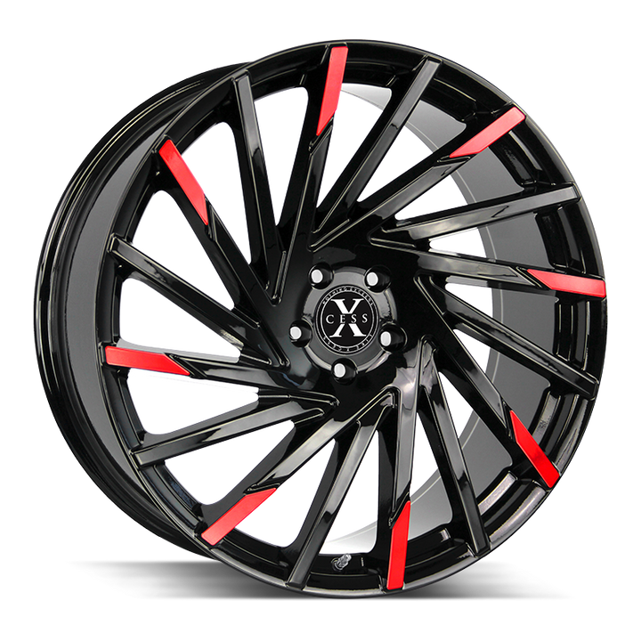 Xcess Wheels X02 Gloss Black Machined Red Tips - Wheels Outlet