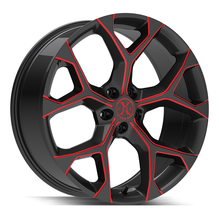 Xcess Wheels X05 5 Flake Gloss Black Candy Red Milled - Wheels Outlet