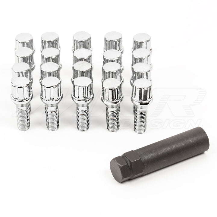 Spline Lug Bolts Chrome M14x1.5 w/ Key - aspire MOTORING